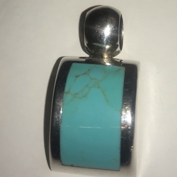 STERLING SILVER TURQUOISE SLIDE PENDANT--.925 ATI MEXICO - Picture 8 of 8